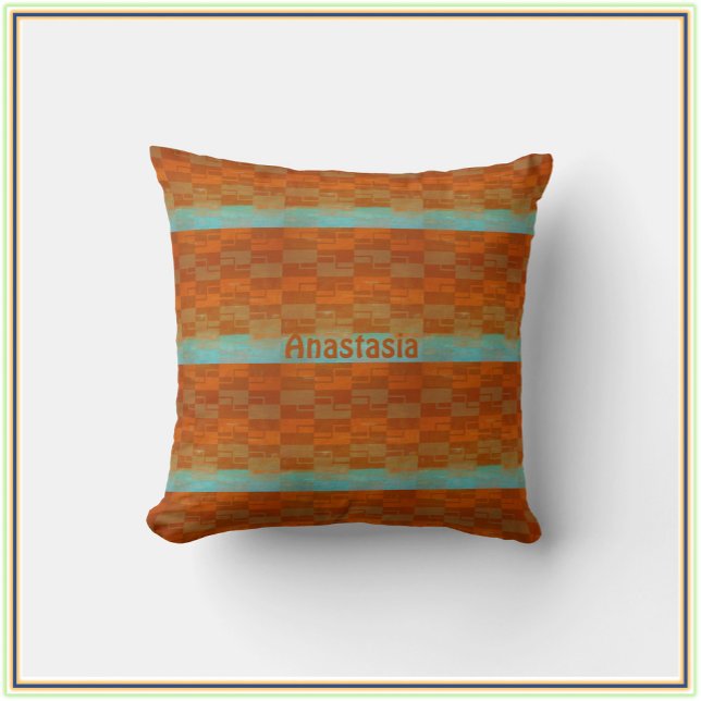 Cool Geometric Turquoise Blue & Orange   Throw Pillow (Creator Uploaded)