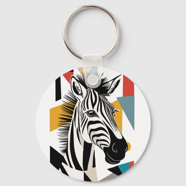 Cool Geometric Zebra African Wildlife Keychain (Front)