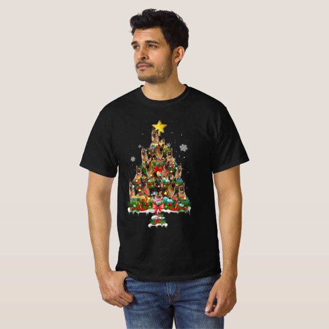 Cool German Shepherd Christmas Tree Dog Lovers T-Shirt (Front Full)