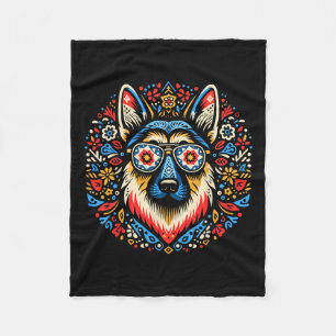 Cool German Shepherd Dog Folk Art Style Christmas  Fleece Blanket