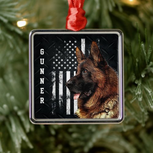 Cool German Shepherd Dog Pet American Flag Camo  M Metal Ornament