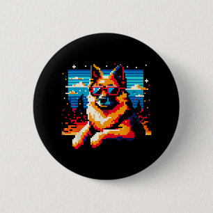 Cool German Shepherd Dog Pixel Art Style Christmas Button