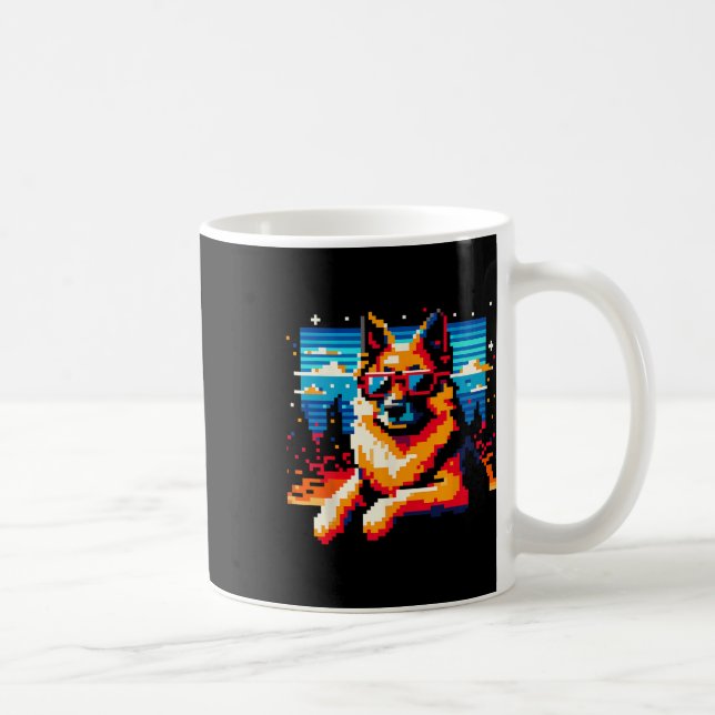 Cool German Shepherd Dog Pixel Art Style Christmas Coffee Mug (Right)