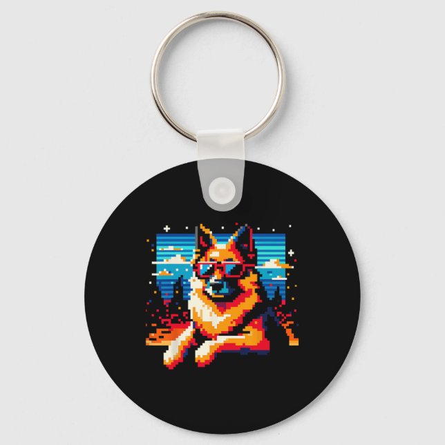 Cool German Shepherd Dog Pixel Art Style Christmas Keychain (Front)