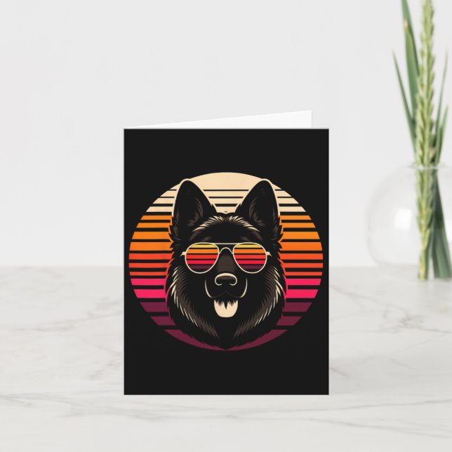 Cool German Shepherd Dog Retro Sunset Art Style Ch Card (Front)