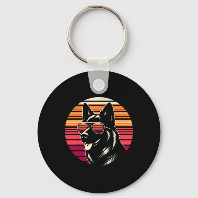 Cool German Shepherd Dog Retro Sunset Art Style Ch Keychain (Front)