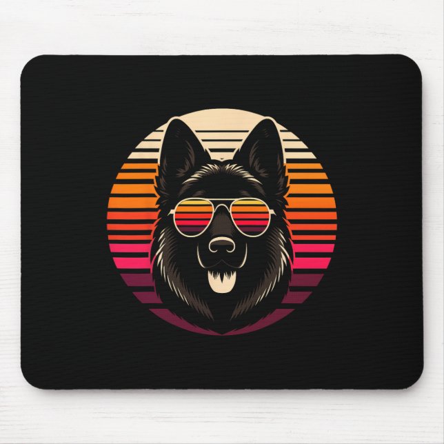 Cool German Shepherd Dog Retro Sunset Art Style Ch Mouse Pad (Front)