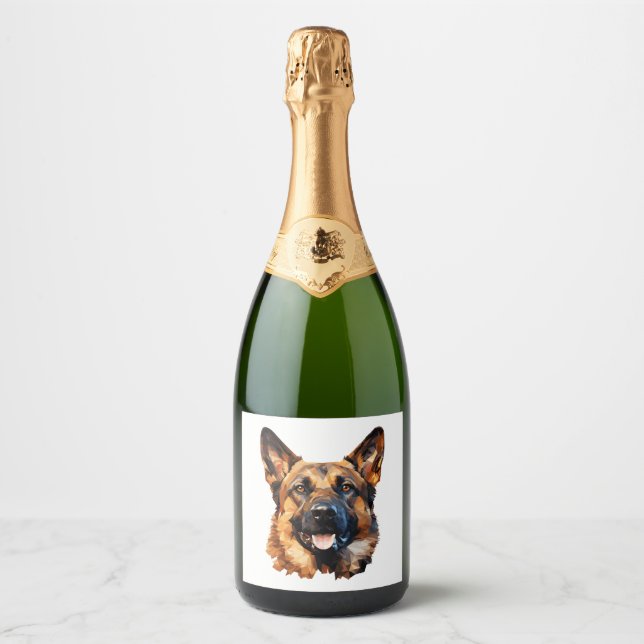 Cool German Shepherd in polygon style Classic T-Sh Sparkling Wine Label (Front)