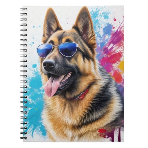 Cool German Shepherd Wearing Sunglasses Splash Art Notebook