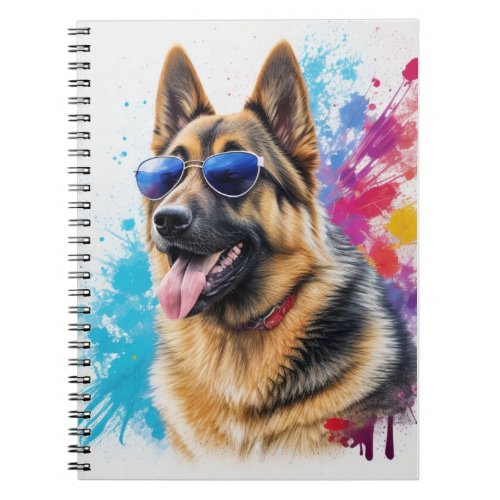 Cool German Shepherd Wearing Sunglasses Splash Art Notebook