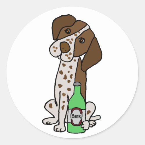 Cool German Short_haired Pointer Dog Drinking Beer Classic Round Sticker