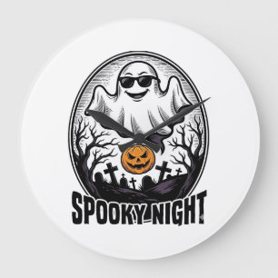 Cool Ghost Halloween Vintage Engraving Tee Art_1 Large Clock