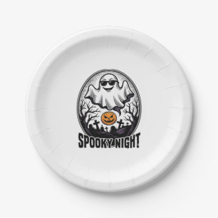 Cool Ghost Halloween Vintage Engraving Tee Art_1 Paper Plates