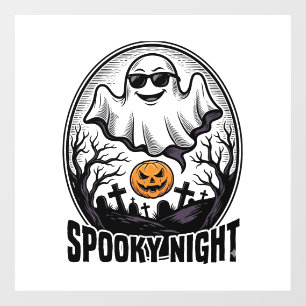 Cool Ghost Halloween Vintage Engraving Tee Art_1 Window Cling