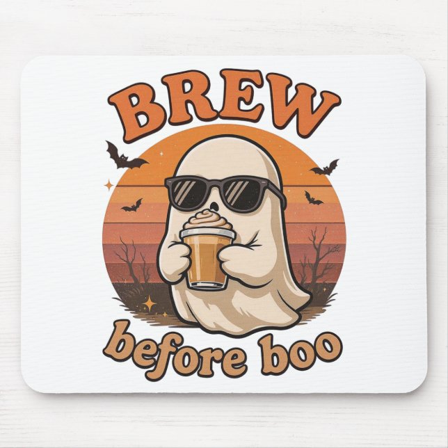 Cool Ghost with Coffee Halloween Mousepad (Front)