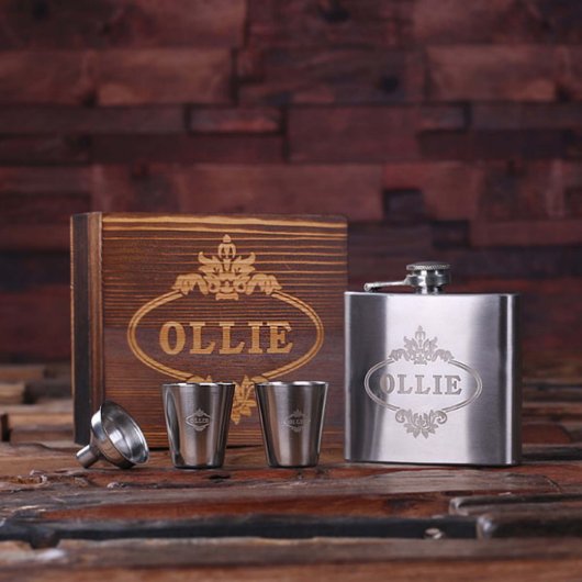 Cool Gift Set: Steel Shot Glasses & 5 oz. Flask (Front)