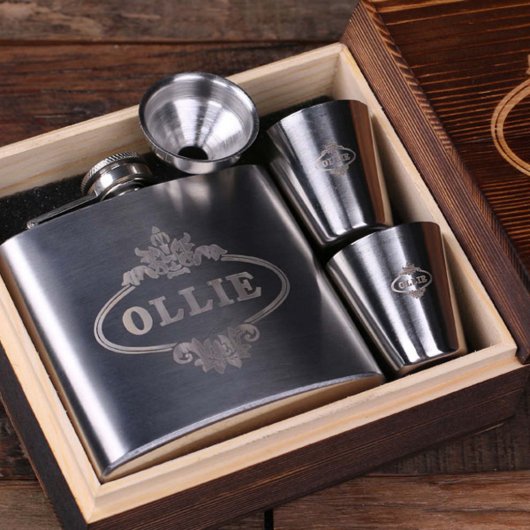 Cool Gift Set: Steel Shot Glasses & 5 oz. Flask (Inside)