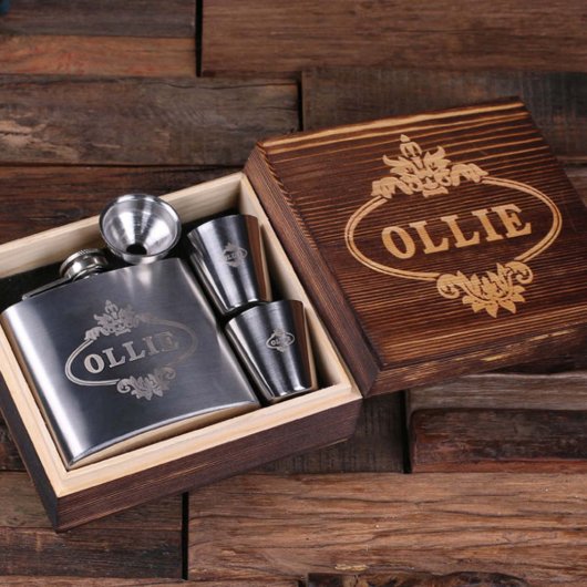 Cool Gift Set: Steel Shot Glasses & 5 oz. Flask (Inside)