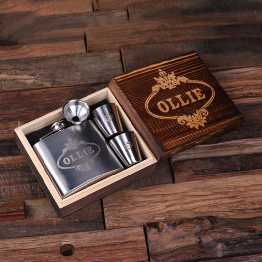 Cool Gift Set: Steel Shot Glasses & 5 oz. Flask (Inside)