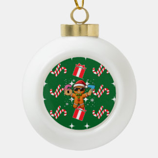 Cool Gingerbread 67 — Holiday Ice‑Cream Numbers Ceramic Ball Christmas Ornament