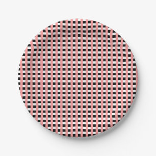 Cool Gingham Pink Black and White Pattern Design Paper Plates