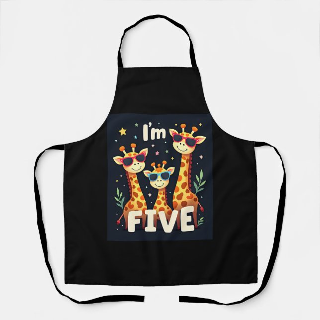 Cool Giraffe 5th Birthday Party 5 Year Old Toddler Apron (Front)