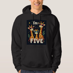 Cool Giraffe 5th Birthday Party 5 Year Old Toddler Hoodie