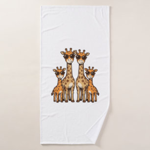 Cool Giraffe Family Sunglasses Vintage Engraving T Bath Towel