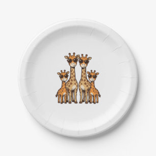 Cool Giraffe Family Sunglasses Vintage Engraving T Paper Plates