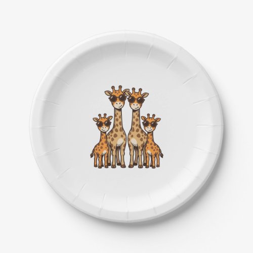Cool Giraffe Family Sunglasses Vintage Engraving T Paper Plates