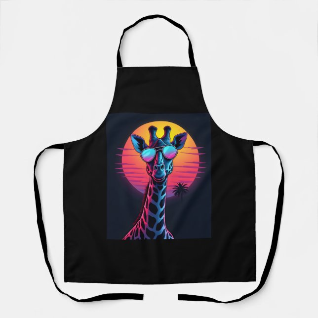 Cool Giraffe In Sunglasses Under Sunset Long Sleev Apron (Front)