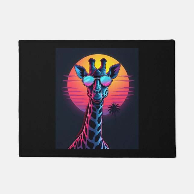 Cool Giraffe In Sunglasses Under Sunset Long Sleev Doormat (Front)