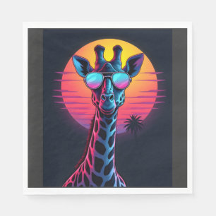 Cool Giraffe In Sunglasses Under Sunset Long Sleev Napkins