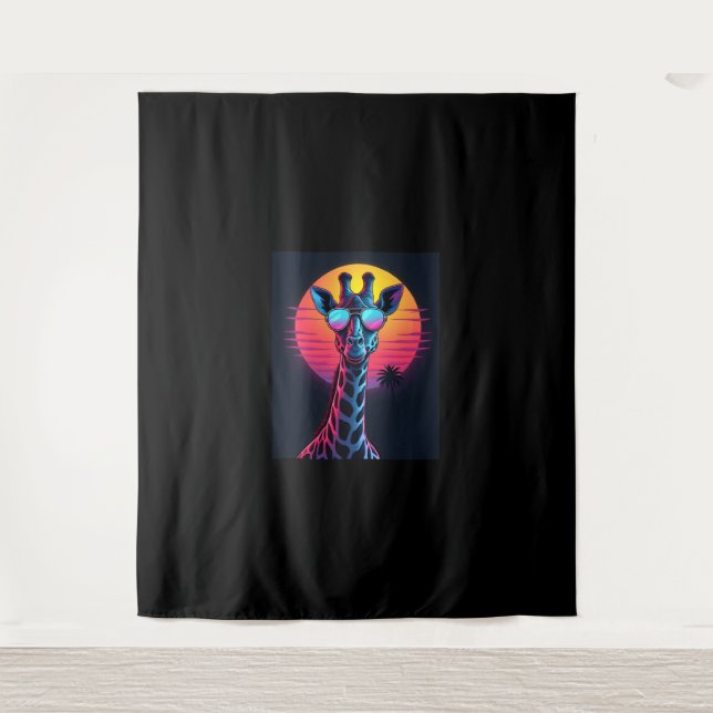 Cool Giraffe In Sunglasses Under Sunset Long Sleev Tapestry (Front)