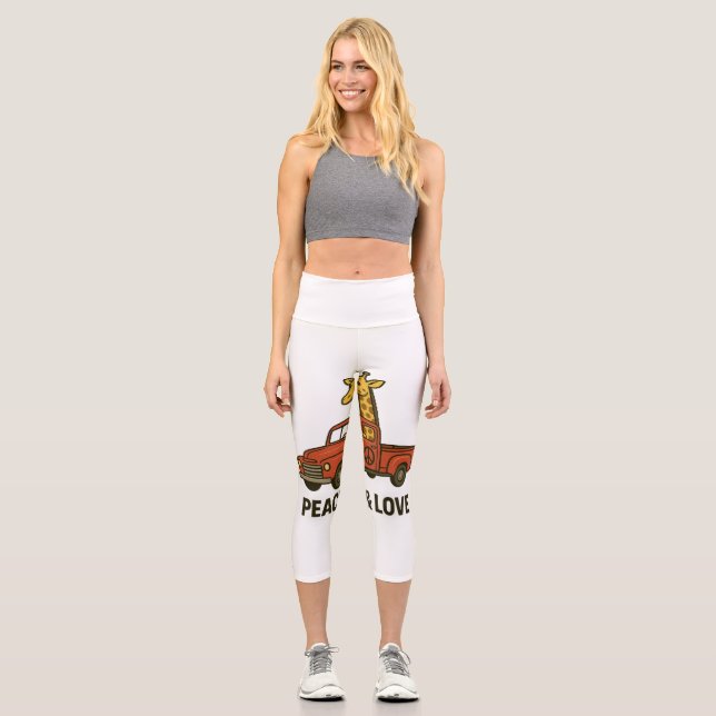 Cool Giraffe Riding a Peace Truck Capri Leggings (Front)