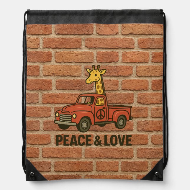 Cool Giraffe Riding a Peace Truck Drawstring Bag (Front)