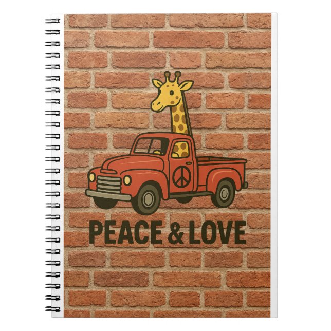Cool Giraffe Riding a Peace Truck Notebook (Front)