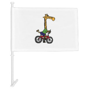 Cool Giraffe Riding Bicycle Car Flag