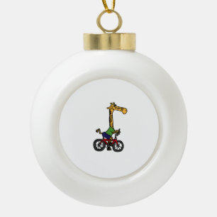 Cool Giraffe Riding Bicycle  Ceramic Ball Christmas Ornament
