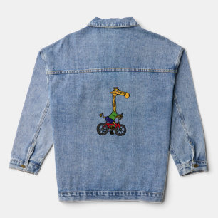 Cool Giraffe Riding Bicycle Denim Jacket