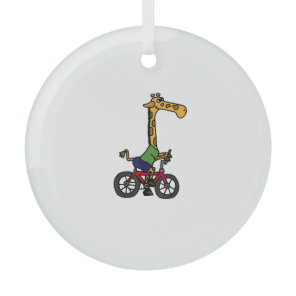 Cool Giraffe Riding Bicycle  Glass Ornament