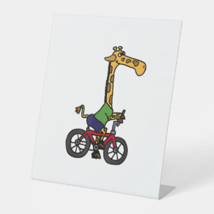 Cool Giraffe Riding Bicycle  Pedestal Sign