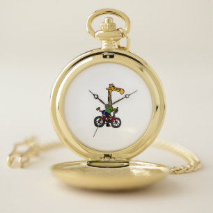 Cool Giraffe Riding Bicycle Pocket Watch