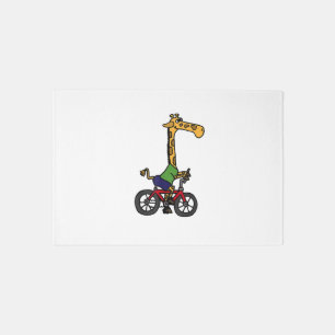 Cool Giraffe Riding Bicycle Rug