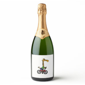 Cool Giraffe Riding Bicycle  Sparkling Wine Label