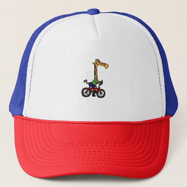 Cool Giraffe Riding Bicycle  Trucker Hat (Front)