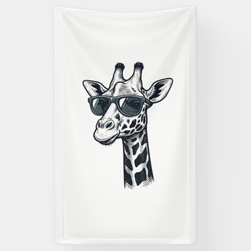 Cool Giraffe Sunglasses Vintage Engraving T-Shirt_ Banner