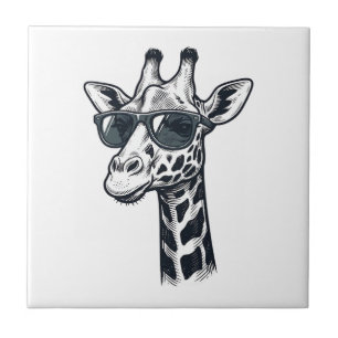 Cool Giraffe Sunglasses Vintage Engraving T-Shirt_ Ceramic Tile