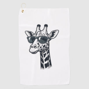 Cool Giraffe Sunglasses Vintage Engraving T-Shirt_ Golf Towel