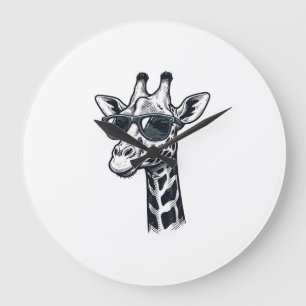 Cool Giraffe Sunglasses Vintage Engraving T-Shirt_ Large Clock
